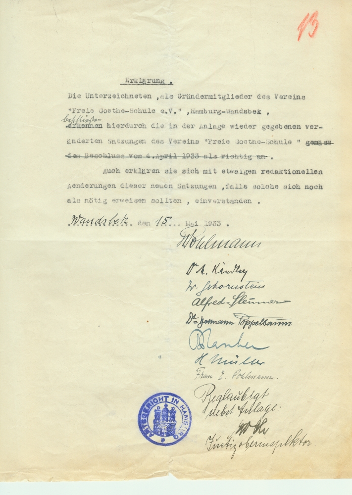 Erklärung zu Satzung 1933